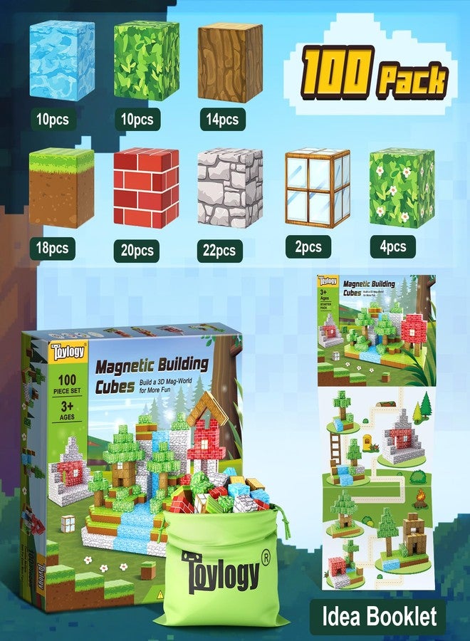 Toylogy مجموعة بناء عالم مغناطيسي مكونة من 100 قطعة - مناسبة للأولاد والبنات من عمر 3-5 و6-8 سنوات، ألعاب حسية تعليمية للأطفال من عمر 3 سنوات فما فوق، مكعبات مغناطيسية مقاس 1 بوصة، من أساسيات ألعاب البناء في الفصول الدراسية - Image 4
